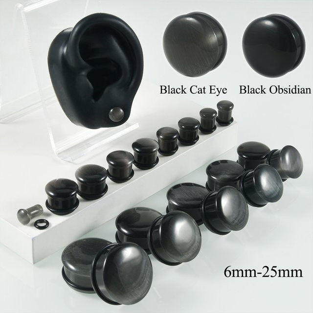 1Pai Ohrstöpsel Schwarzer Obsidian, Piercing-Schmuck, 2G-1" - Bild 1
