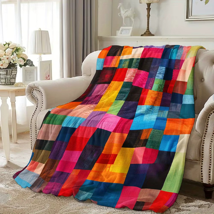 VIKAMA Aquarellgitter Decke mit modernem geometrischem Design in Multicolour, weiche und bequeme Decke für Schlafzimmer oder Sofa sowie als tragbare Reisedecke - Bild 3
