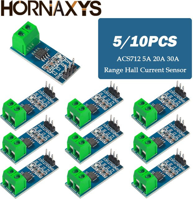 HORNAXYS ACS712 Hall-Stromsensor-Modul für Arduino DIY Elektronik-Kit, Blau, 5/10 Stück - Bild 1