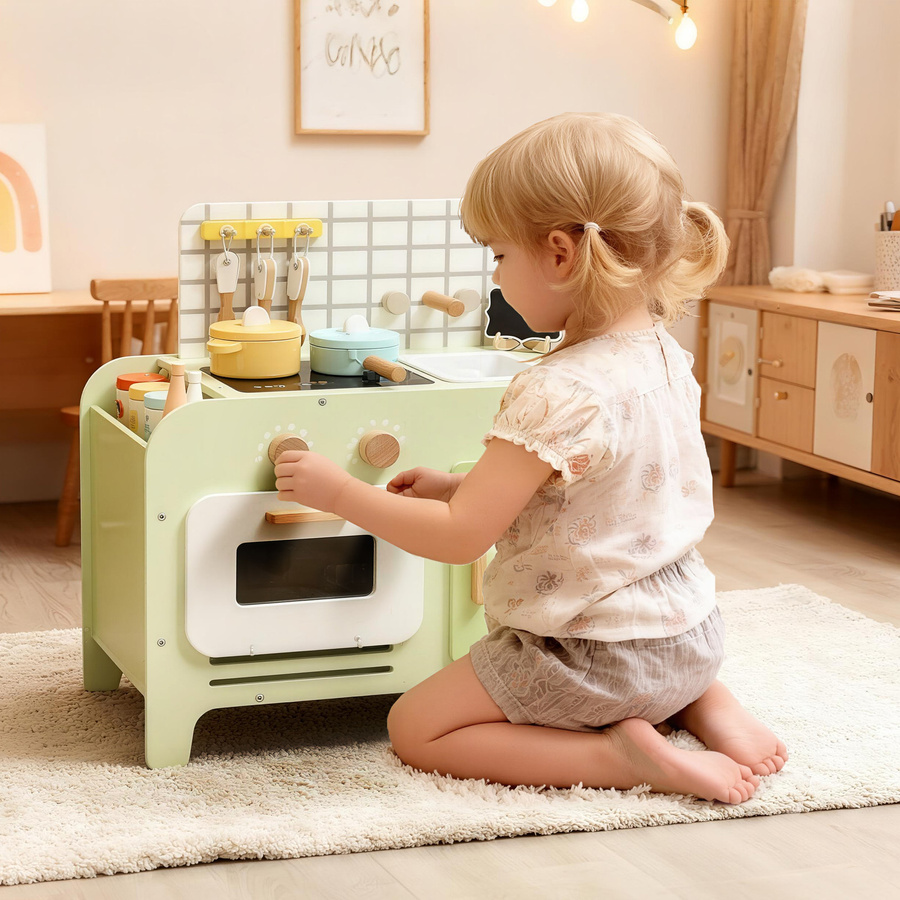 AIYAPLAY Kinderküche Spielküche mit Mikrowelle und Spüle in Grün und Weiß inklusive Zubehör aus MDF - Bild 2