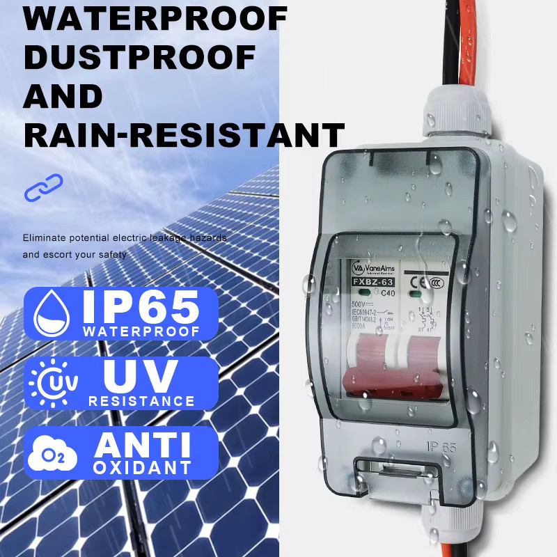 VaneAims Solar Trennschalter Box HT-2 Photovoltaik Combiner Box IP65 Wasserdicht DC500V mit MCB Mini Leistungsschalter - Bild 4
