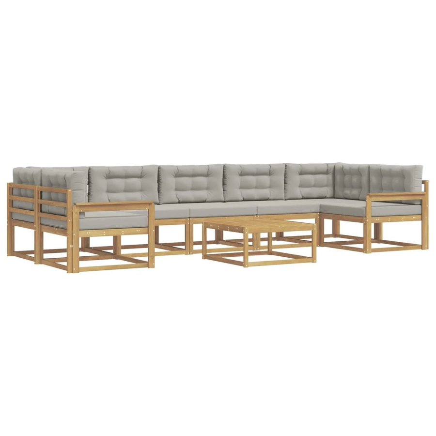 vidaXL Outdoor-Sofagarnitur L-Form aus Akazienholz mit Kissen und Couchtisch in Weiß und Grau - Bild 2