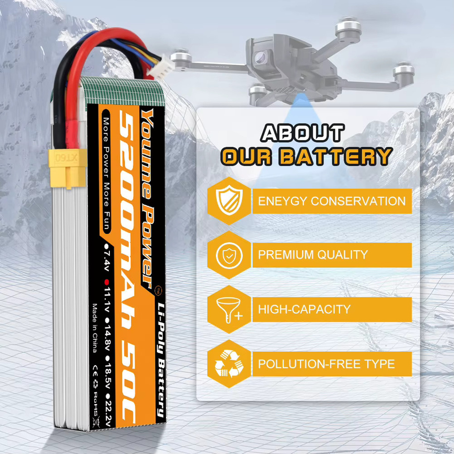 YOUME POWER 3S LiPo-Akku mit 11,1 V, 5200 mAh und XT60-Anschluss für RC Cars, Flugzeuge, Drohnen und Boote - Bild 4