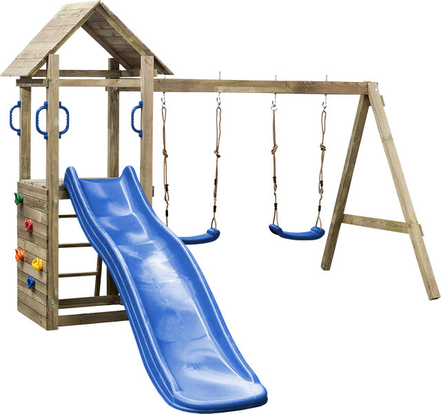 Holzschaukel Spielgerät Marta Play Tower aus Holz in Multicolour, B/T/H: 295 x 160 x 210 cm - Bild 1