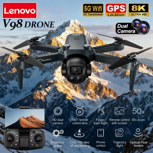 Lenovo V98 Drohne mit 8K HD Doppelkamera, GPS-Positionierung, Hindernisvermeidung und bürstenlosem Motor in Grau und Schwarz - Bild 1