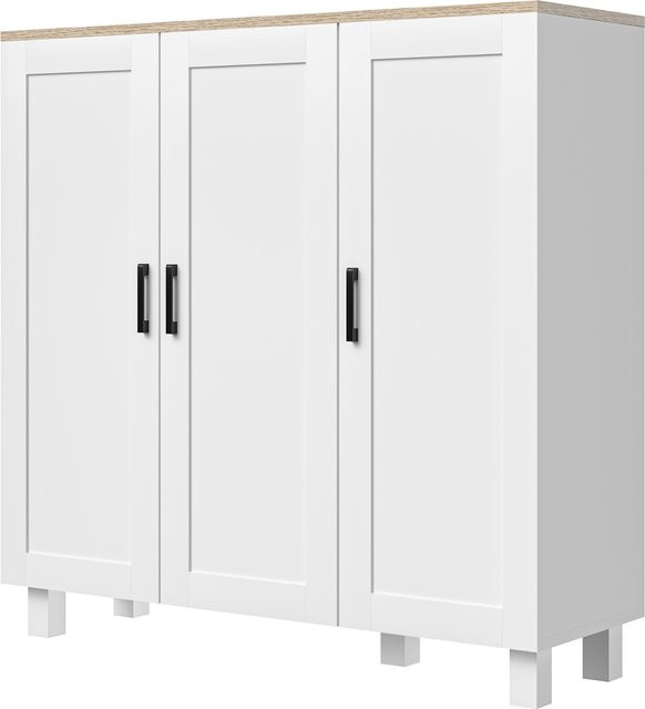 HOMCOM Moderner Aufbewahrungsschrank mit 3 Türen und verstellbaren Regalen in Weiß, B/T/H: 90 x 30 x 90 cm - Bild 1