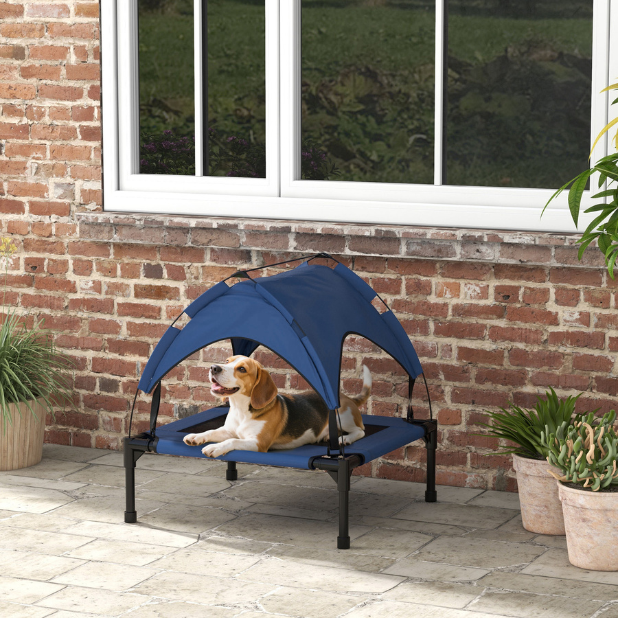 PawHut Erhöhtes Hundebett mit Baldachin und Dach in Dunkelblau, atmungsaktive Outdoor Hundeliege für kleine und mittelgroße Hunde, B/T/H: 76 x 61 x 69,5 cm - Bild 2