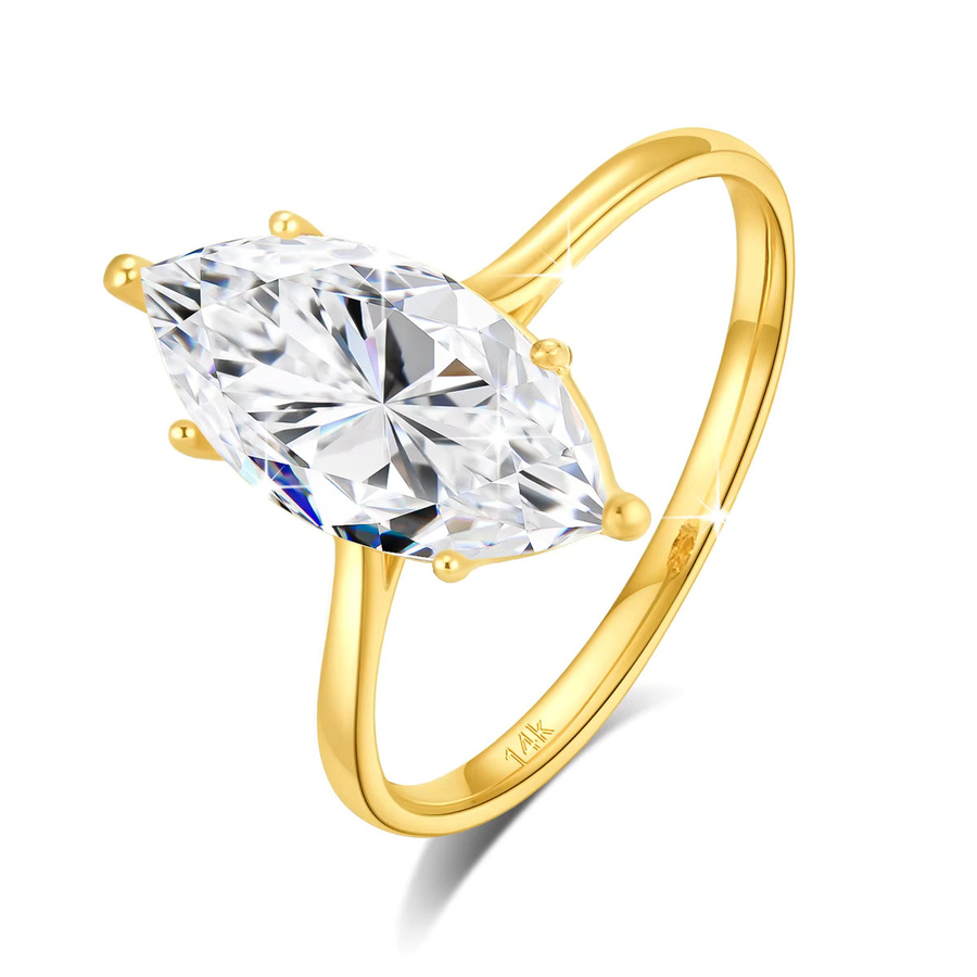 szjinao Ring 585 Gold, Moissanit, Diamant, Marquise Cut, Damen - Bild 2
