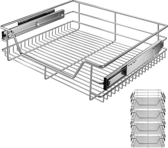 Casaria Teleskopschubladen 4er-Set aus Stahl in Silber, passend für 60 cm Schrankbreite - Bild 1