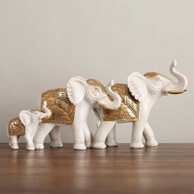 Yiran Furniture Elefanten-Ornamente im europäischen Stil aus Kunstharz mit Blattgold-Dekoration für Wohnzimmer und Eingangsbereich, Gold/Schwarz/Weiß - Bild 1