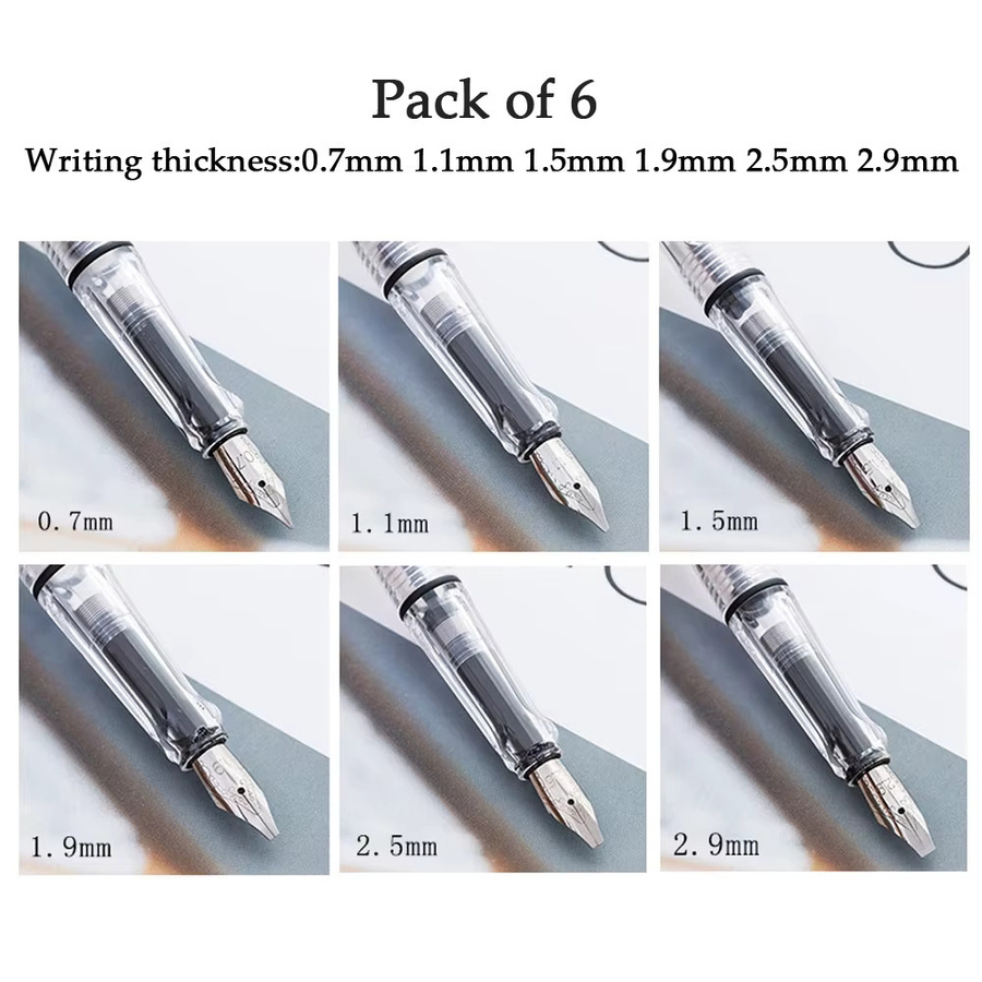 6er Set Kalligraphie Stifte mit flacher Spitze für Gothic, Tibetisch und Arabisch, inklusive schwarzer Tinte und transparenten Kunststoffgehäusen - Bild 3