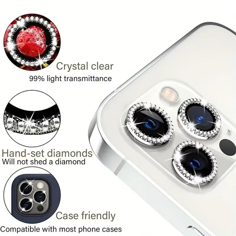 Diamant-Metall-Schutzglas Set für Apple iPhone Kameralinsen in Silber - Bild 4