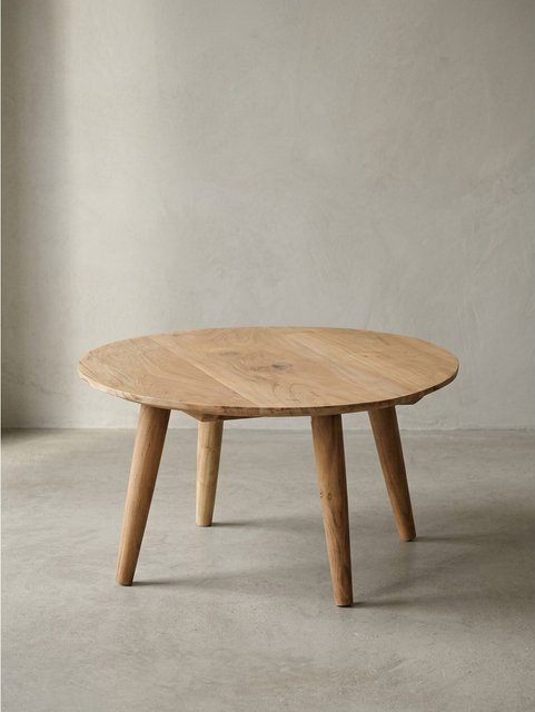 Runder Couchtisch aus Akazien-Massivholz von KADIMA DESIGN in Braun im Landhausstil, Durchmesser: 75 cm, Höhe: 40 cm - Bild 1