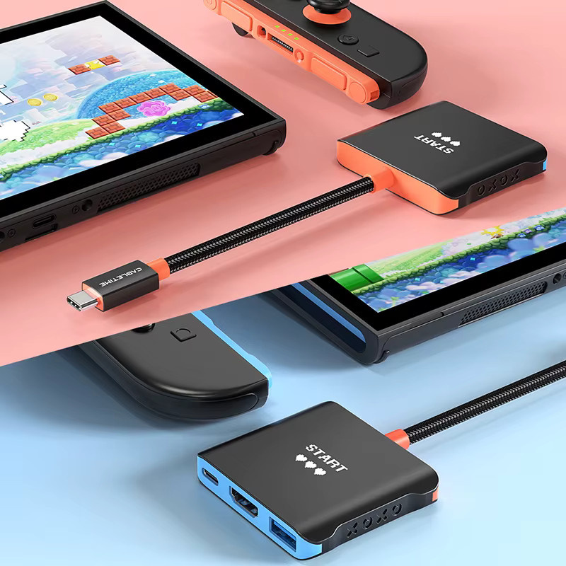 CABLETIME 3-in-1 USB-C-Hub Switch Tragbare TV-Dockingstation in Schwarz mit 4K 144Hz, PD 100W und 5 Gbps für Switch, Switch 2 und Steam Deck - Bild 4