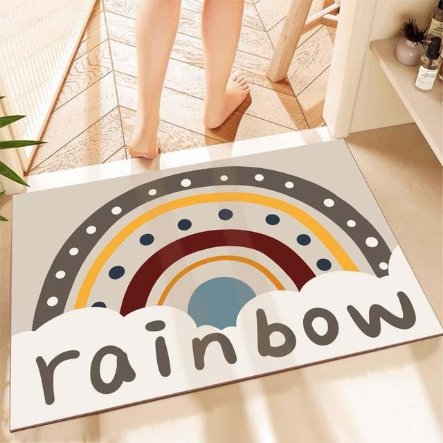 Anti-Rutsch Kieselgur Bodenmatte mit Regenbogen-Cartoon-Design, wasserwaschbar und feuchtigkeitsableitend, B/B: 50 x 80 cm, Mehrfarbig - Bild 1