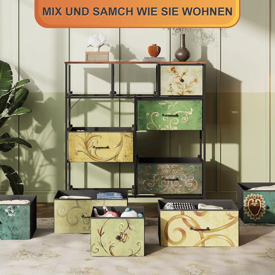 Comanlai Retro Kommode mit 9 Schubladen in Multicolour, B/T/H: 100 x 30 x 100 cm - Bild 2