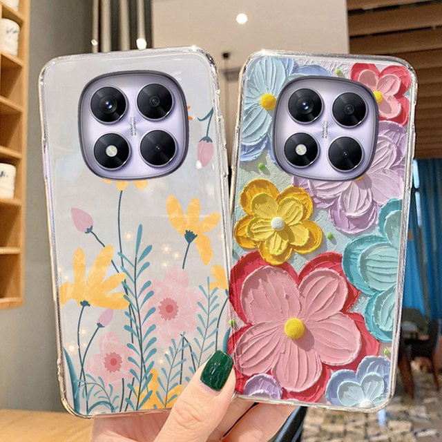 Stoßfeste Handyhülle mit Rosenblütenmuster und Spitzenmuster für Xiaomi Redmi Note 15 Pro Plus, Redmi Note 15 und Redmi Note 15C, transparent/multicolour - Bild 1