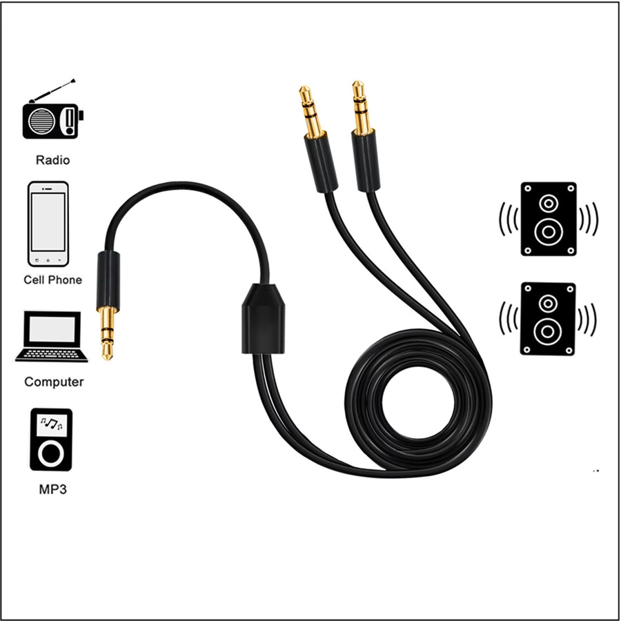 UpperFu Stereo Audio Y-Splitter Kabel von 3,5 mm Klinke auf 2x 3,5 mm TRS Stecker, Schwarz - Bild 4