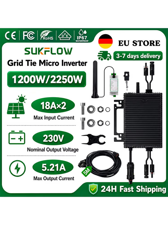 SUKFLOW Zero Export Solar-Mikrowechselrichter 1200W DIY-Heimkit Schwarz, netzgekoppelter 230V Wechselrichter für erneuerbare Energien - Bild 5