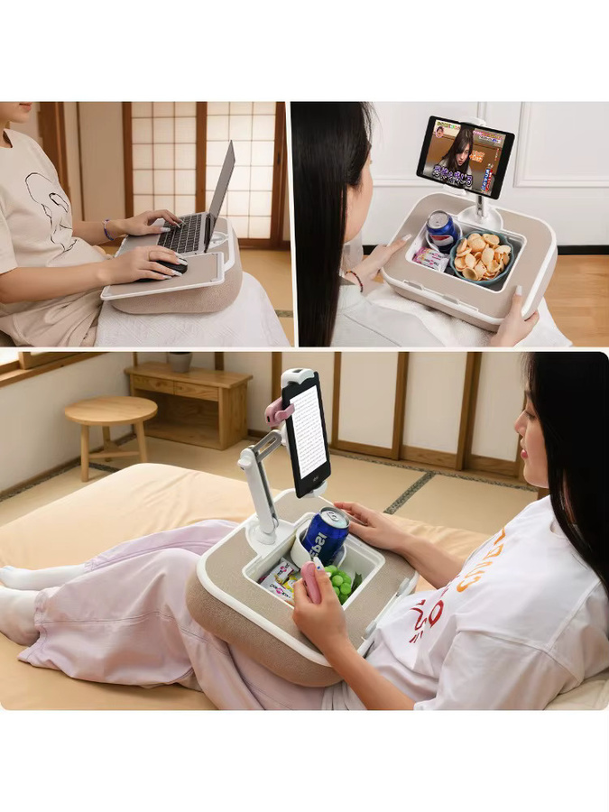 Oatsbasf Kissen-Tablet-Ständer mit Stauraum und 360 Grad drehbarem Clip für Handys, Tablets, Kindle und Laptops bis 15 Zoll in Beige - Bild 5