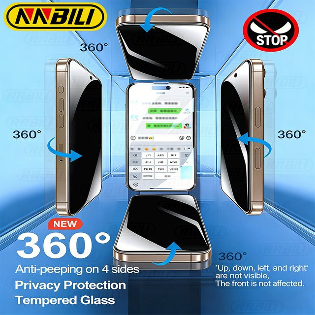 NNBILI 2 Stück Sichtschutz-Displayschutzfolie aus gehärtetem Glas für iPhone 17 16 15 14 13 12 Pro Max, 360 Grad Schutz, transparent - Bild 1