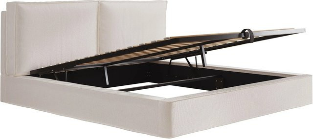 okwish Polsterbett mit Bettkasten in Beige aus Bouclé, B/T/H: 180 x 200 x 105 cm, Funktionsbett ohne Matratze - Bild 1
