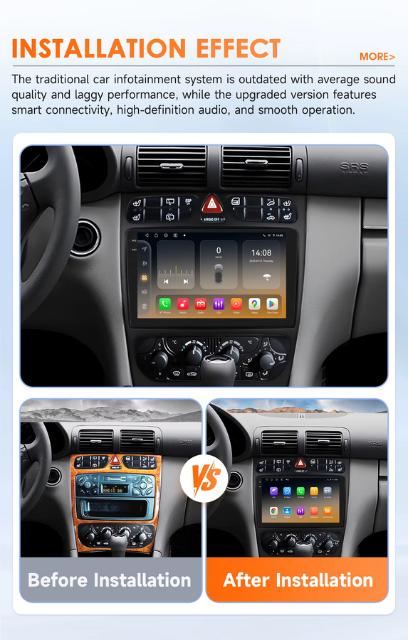OSSURET Octa Core 6115 Doppel-DIN Autoradio für Mercedes-Benz W168 W203 Viano W463 Vito Vaneo mit Android 14, Wireless Carplay, Android Auto, GPS-Navigation und 4G WiFi in Schwarz - Bild 4