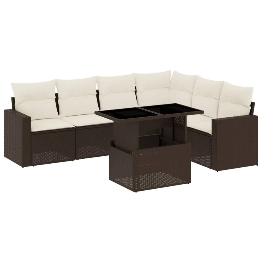 vidaXL 7-tlg Garten-Sofagarnitur aus braunem Poly-Rattan mit Kissen Modell 13 - Bild 2