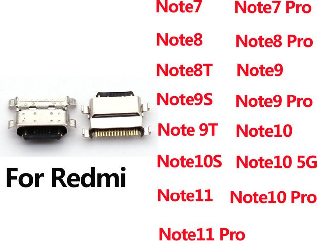 10 Stück USB-C Ladebuchse Ersatz-Dock für Xiaomi Redmi Note 7 8 8T 9 9S 9T 10 10S Pro 4G 5G in Silber - Bild 1