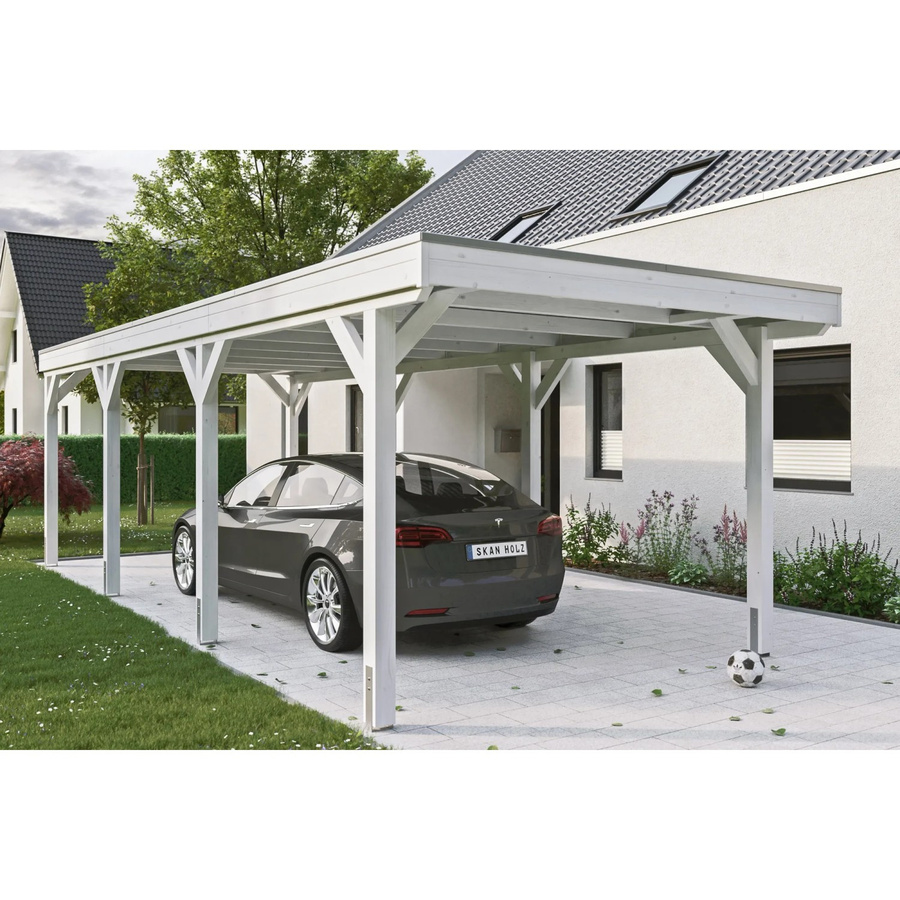 Skan Holz Carport Grunewald aus Fichte Leimholz mit EPDM-Dach in Weiß, B/T: 321 x 796 cm, Höhe: 243 cm - Bild 2