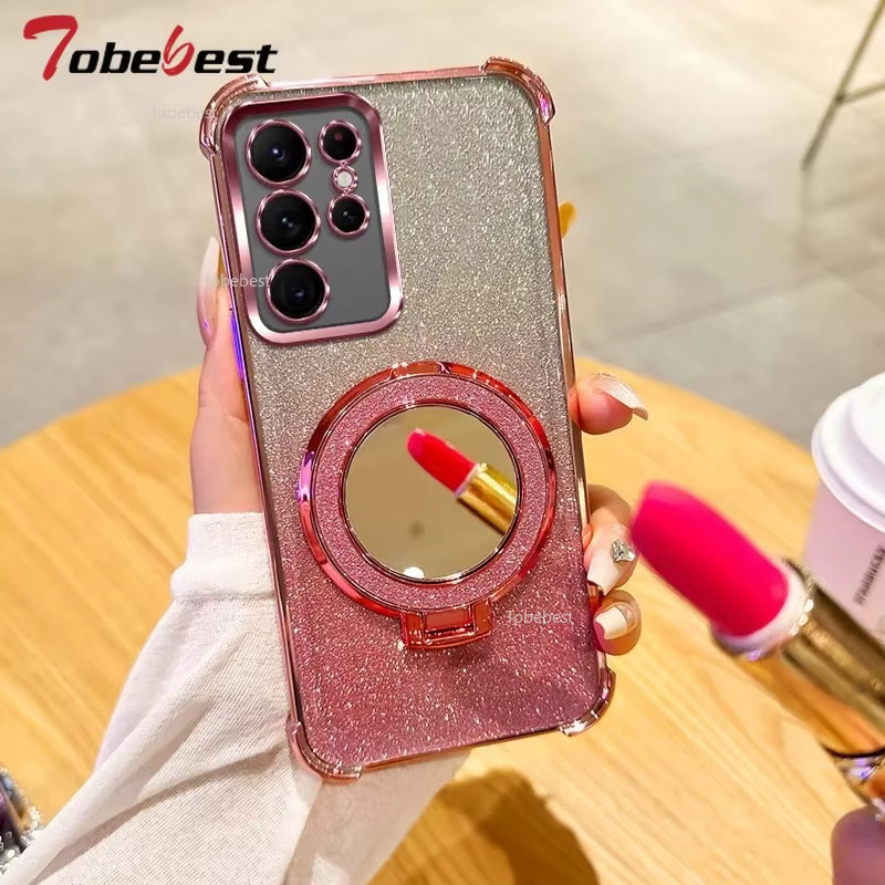 Stoßfeste Schutzhülle mit Spiegel und Magnethalter für Samsung Galaxy S26 S25 Edge Ultra Plus in Schwarz - Bild 3