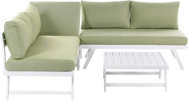 Beliani Lounge Set COCCORINO in Grün und Weiß mit Outdoor-Sofa, Couchtisch und Ottoman aus pulverbeschichtetem Aluminium - Bild 1
