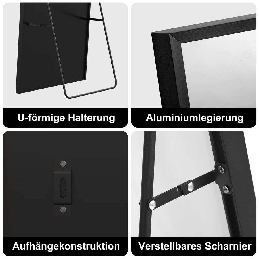 Anajqaqia Bodenspiegel in voller Länge mit Aluminiumrahmen, dekorativer Standspiegel zum Aufhängen oder Anlehnen, Gold oder Schwarz, B/T/H: 164 x 54 x 177 cm - Bild 5