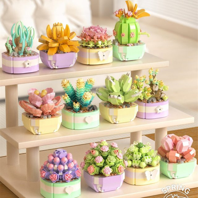 KACUU Blume Sukkulenten Bausteine, Bonsai Baum, DIY Topfpflanzen Modell, Bunt / Mehrfarbig - Bild 1