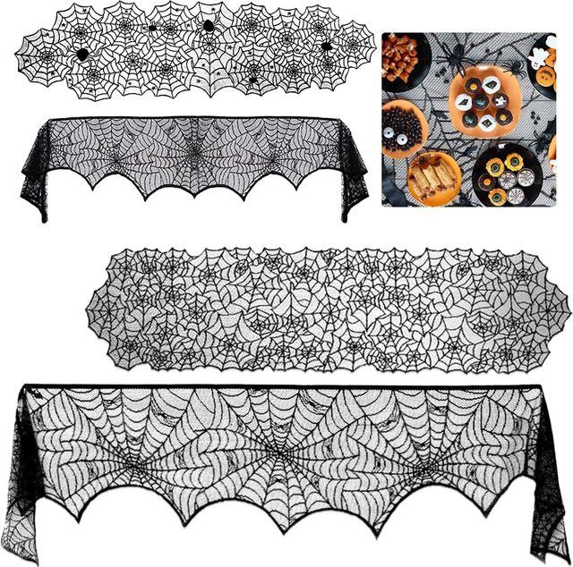 LuoluoHouse Elegante Halloween Tischdecke aus schwarzer Spitze mit Spinnennetz-Design für deine Horror-Party-Dekoration - Bild 1