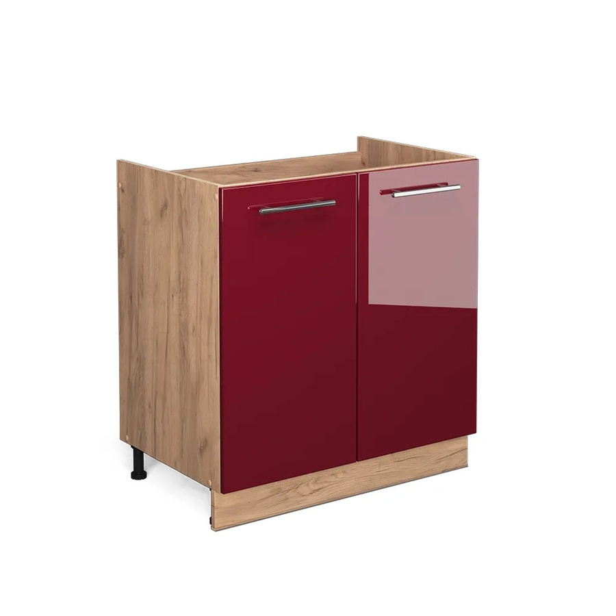 Vicco Spülenunterschrank Fame-Line Bordeaux Hochglanz in Rot und Goldkraft Eiche, Breite: 80 cm - Bild 2