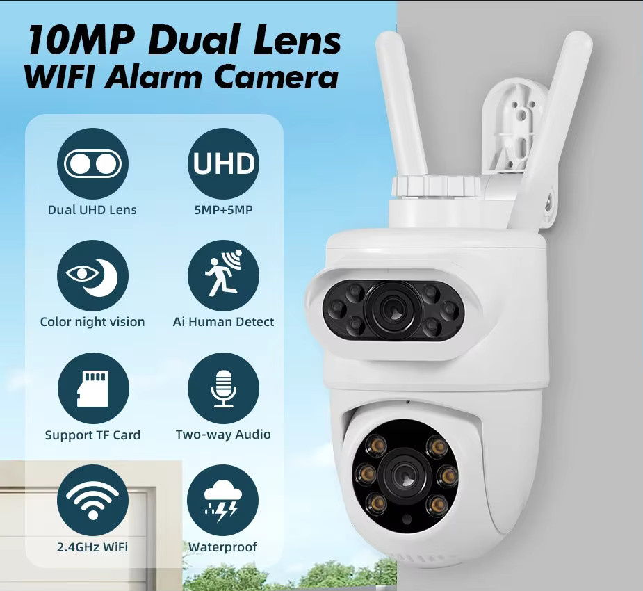 Tuya WiFi Außenkamera mit Dual-Screen und 360° PTZ, weiße CCTV-Sicherheitskamera kompatibel mit Alexa und Google Home via Tuya Smart Life - Bild 2