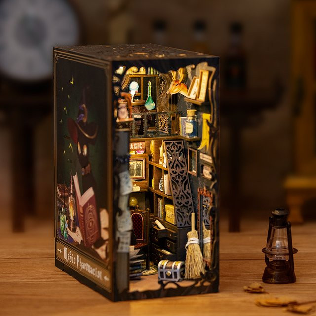 CUTEBEE DIY Buchecke aus Holz, Puppenhaus, Miniatur-3D-Bücherregaleinsatz - Bild 1