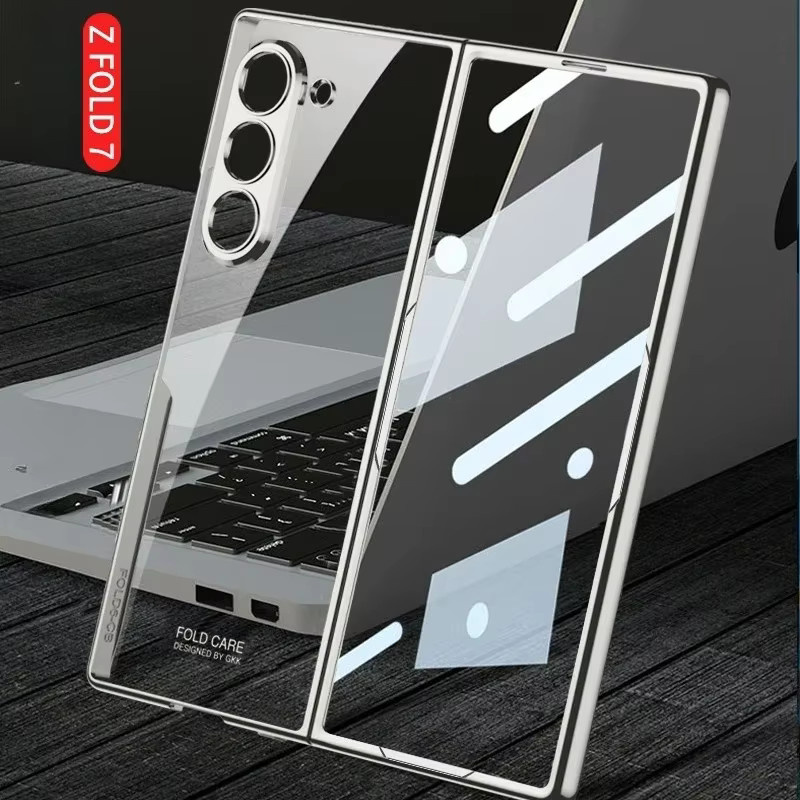 Stoßfeste Schutzhülle mit Scharnierschutz und Shell Film Galvanik für Samsung Z Fold 7, Z Fold 6 und Z Fold 5G in Transparent und Schwarz - Bild 5