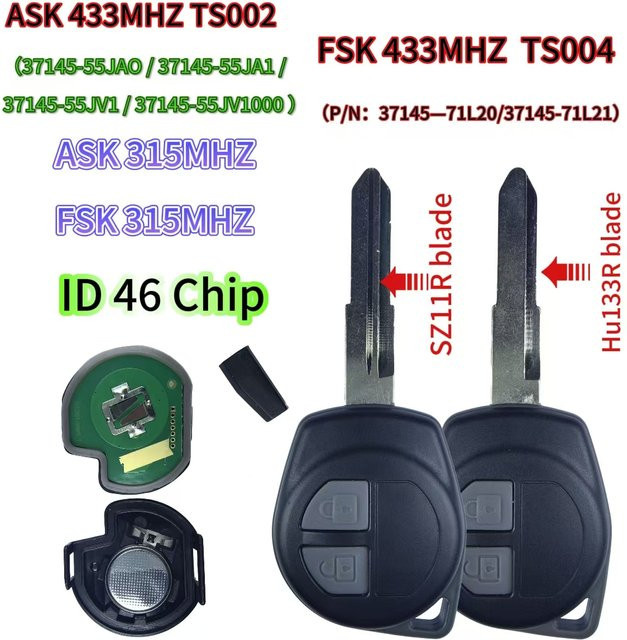 Jingxin ID46 Chip 315/433 MHz Auto Fernbedienung KBRTS004 Schlüsselgehäuse für Suzuki Swift SX4 Vitara Jimny Alto Grand Ignis Splash in Schwarz - Bild 1