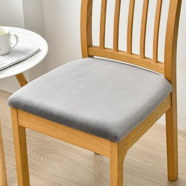 Waschbarer Stretch-Stuhlbezug aus Samt in Grau für Esszimmer, Küche und Büro - Bild 1