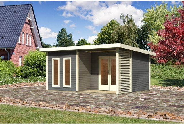 Karibu Holz-Gartenhaus Norrköping in Terragrau mit Flachdach und modernem Design, B: 506 cm, T: 366 cm - Bild 1