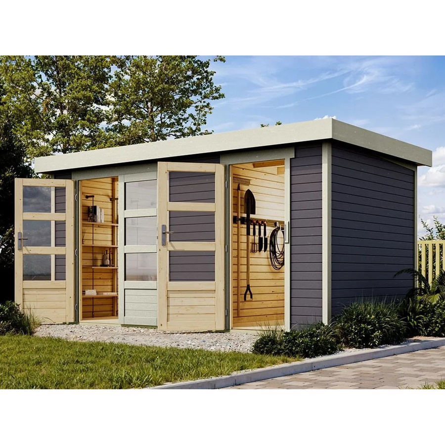 Karibu Gartenhaus Zweiraumhaus Nordhorn in Grau mit 19 mm Wandstärke - Bild 2