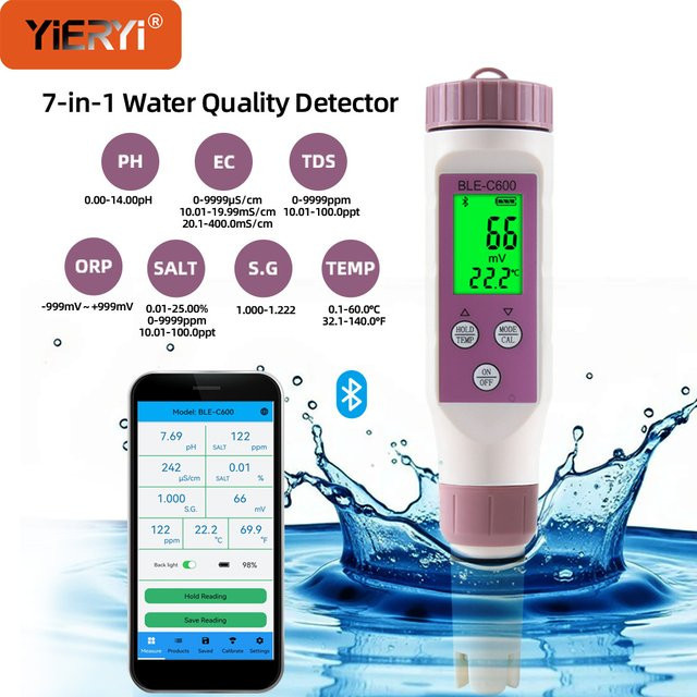 YIERYI TDS-Messgerät für Trinkwasser mit Bluetooth App, hochpräziser digitaler PH und ORP-Tester für dein Heimaquarium - Bild 1