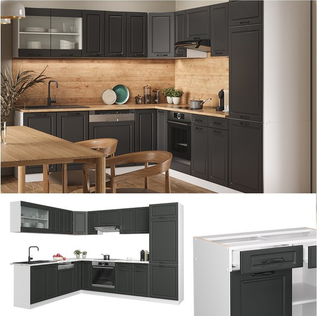 Vicco R-Line Eckküche Landhaus Stil in Weiß und Anthrazit B/T/H: 287 x 232,54 x 207 cm - Bild 1