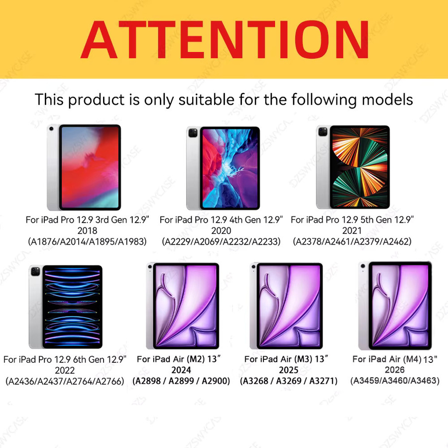 DZSWYCASE Schutzhülle für iPad Pro 12.9 (2018-2022) und iPad Air 13 (M2, M3, M4) mit 360 Grad drehbarer Rückseite, integriertem Stifthalter und transparenter Acrylabdeckung in Blau oder Pink - Bild 2
