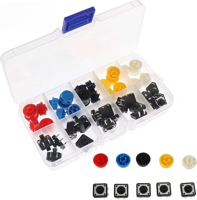 YTDMEN Micro Schalter Set mit 25 Tasten in 5 Farben, Tactile Push Button Switch für Arduino, B/H/T: 1,2 x 1,2 x 0,73 cm - Bild 1