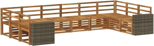 vidaXL Outdoor-Sofagarnitur aus Massivholz Akazie in Natur Braun, 10-teiliges U-Shape Set mit Polstern - Bild 1