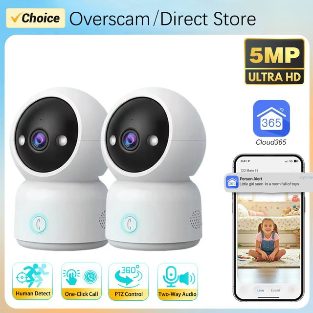 Overscam PTZ-Videoüberwachungskamera mit 5MP Auflösung, Ein-Klick-Anruf, automatischer Verfolgung und vollfarbiger Nachtsicht in Weiß - Bild 1