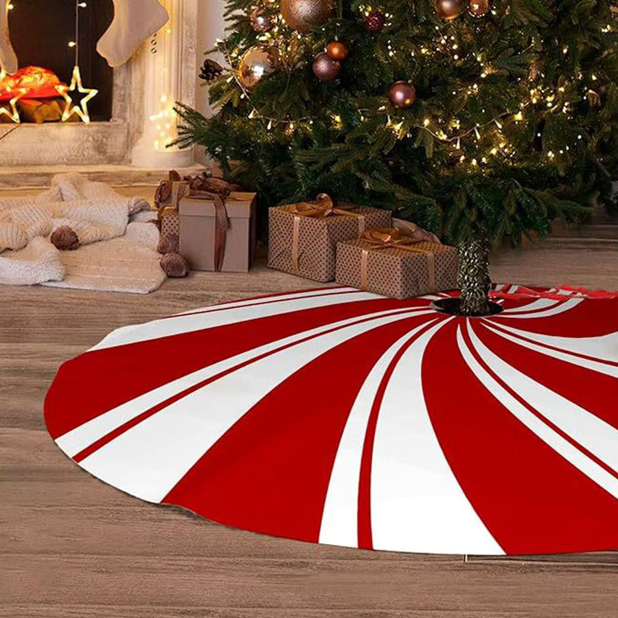 Weihnachtsbaumrock klassisch gestreift in Rot und Weiß mit Pfefferminz- und Süßigkeiten-Design, Durchmesser: 120 cm - Bild 4